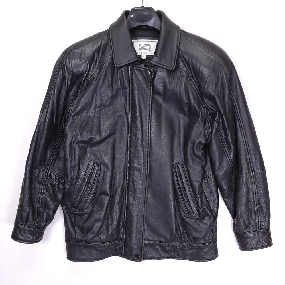 ZR Original Mens Black Genuine Leather Bomber Jacket Point Collar Size M Korea